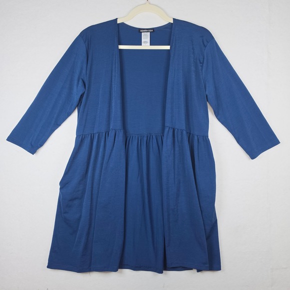 Heimish U.S.A. Sweaters - Heimish‎ USA Navy Blue Open Front Babydoll Peplum Cardigan Pockets Small